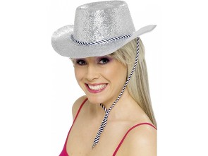 Kloubouk - Kovboj Glitter stříbrný