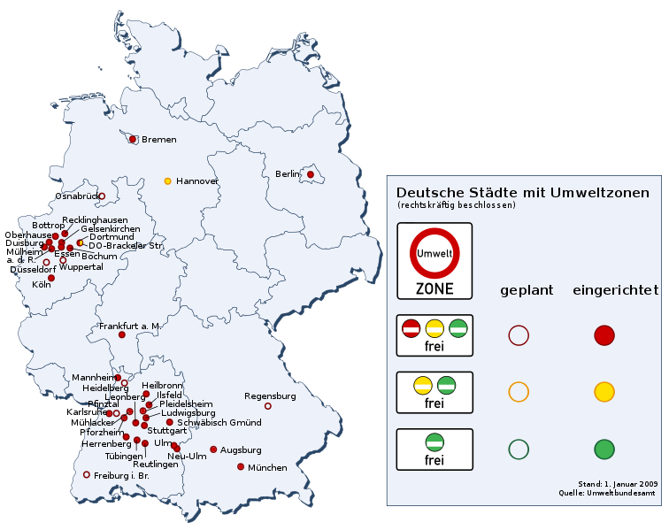 Přehled nízkoemisních zón v Německu